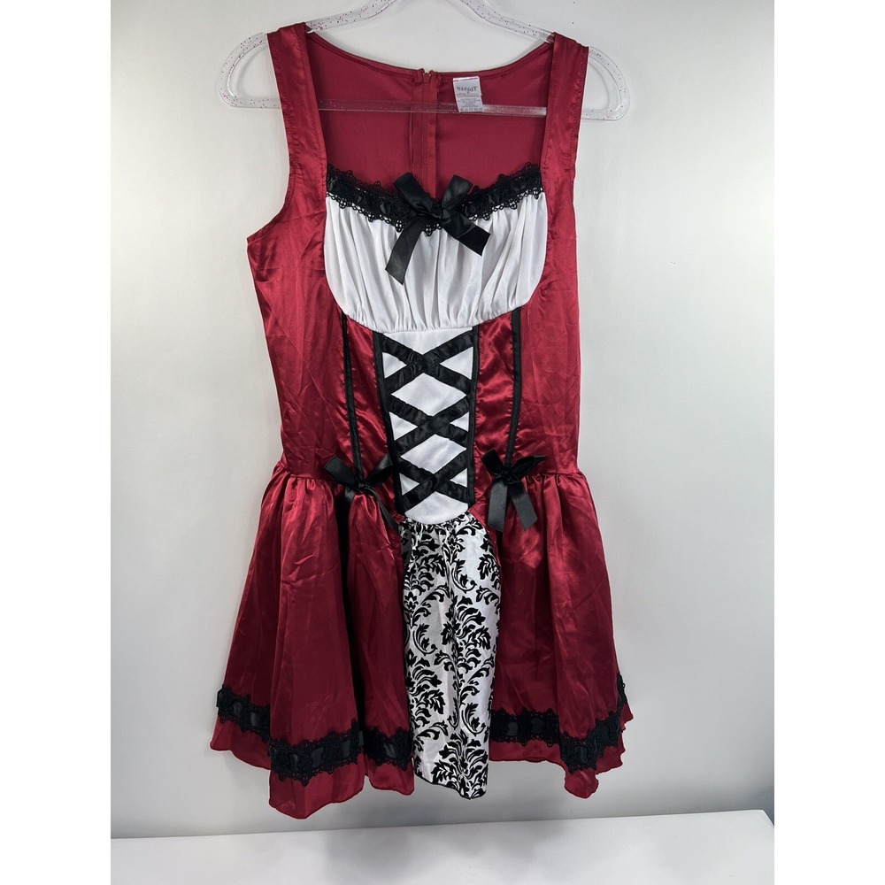 Spirit Halloween Beer Maiden‎ Costume Adult M Red Black Lace Trim Full Zip Back